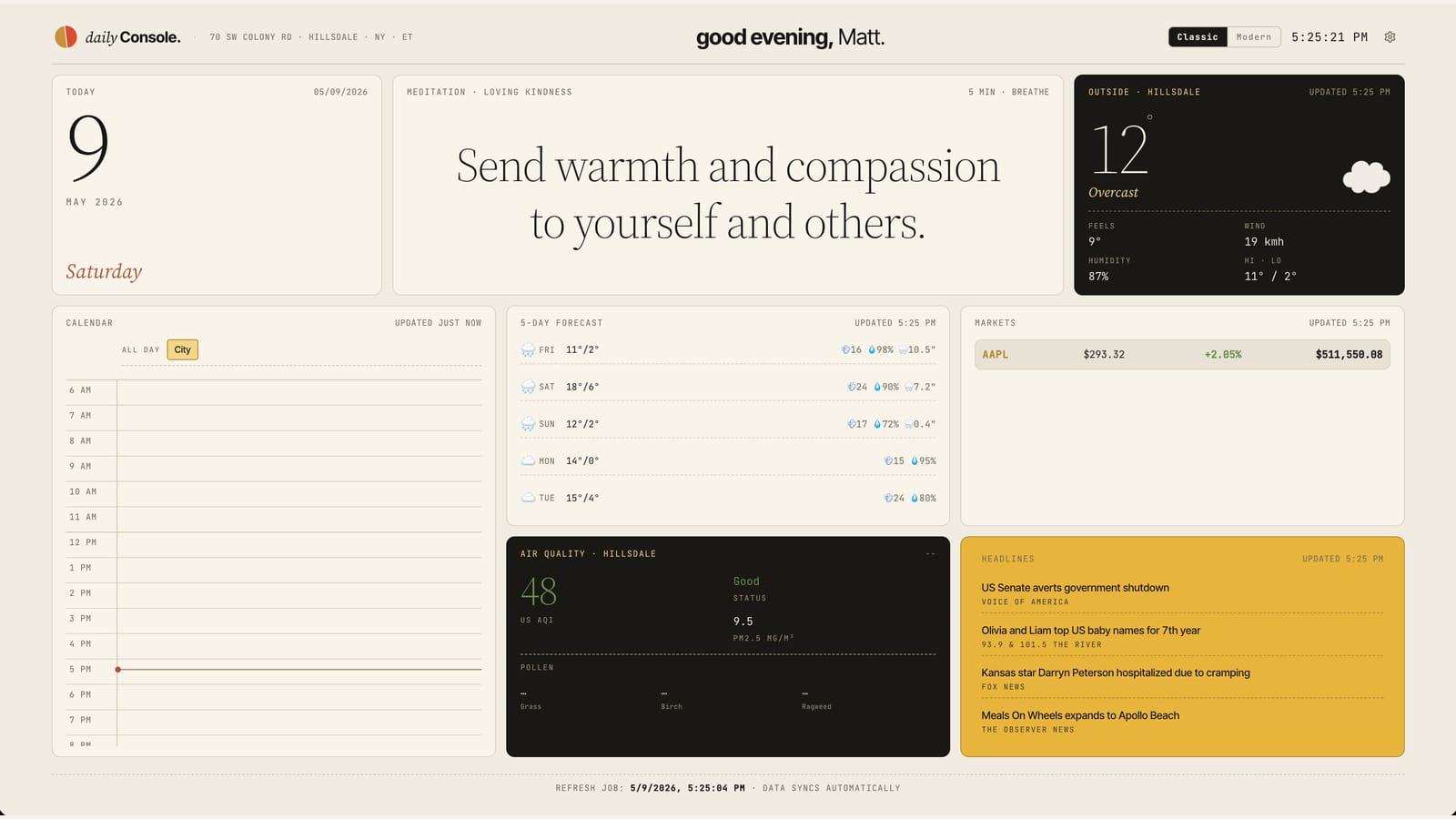 Daily Console interface